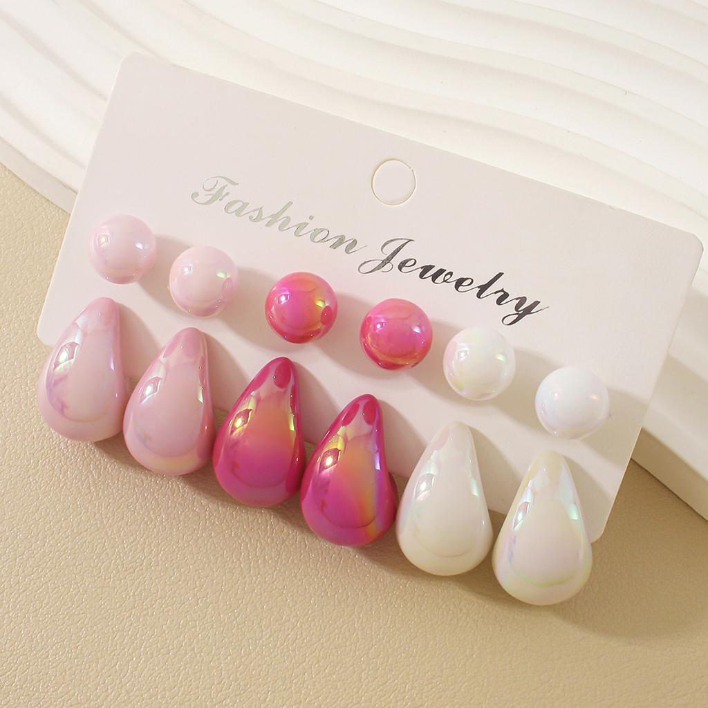 Fashion Dreamy Large Water Drop Ball Bead Stud Earrings Acrylic Smooth Surface Tear Drop Earring Women's Sweet Versatile Zircon