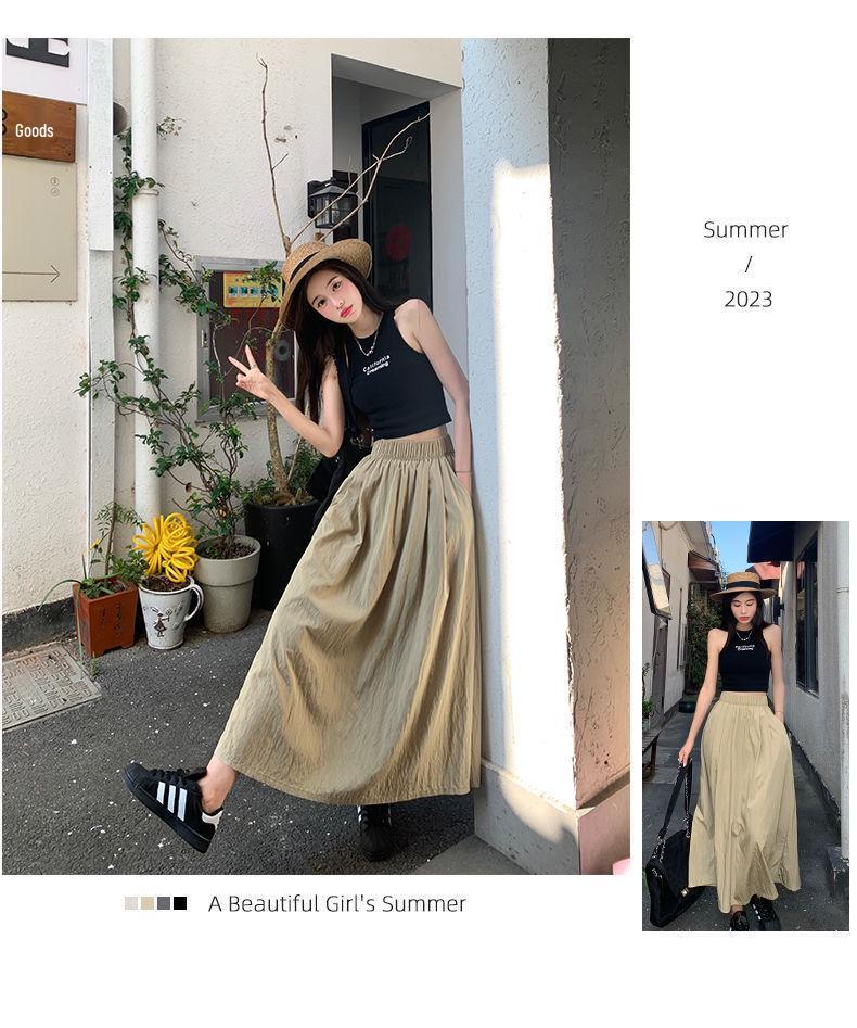 Юбка-макси Yamamoto с высокой талией и плиссировкой - Стройнящая, однотонная, универсальная, в японском повседневном летнем стиле