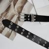 Панк Y2K Черный кожаный ремень для женщин - Вырез, заклепки, пряжка в два ряда, дизайн с полными отверстиями