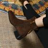 Женские ботильоны с квадратным носком в стиле ретро, повседневная обувь из замши и кожи для активного отдыха, женские короткие ботинки на весну и осень, новинка 2024 г.