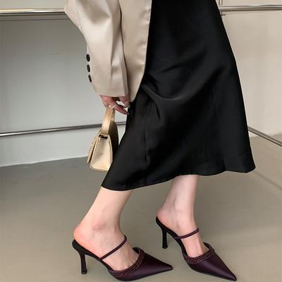 Фиолетовые туфли-лодочки на высоком каблуке со стразами, новые, с острым носком, из легкого атласа, с двумя способами носки, с открытым носком, сандалии, тапочки