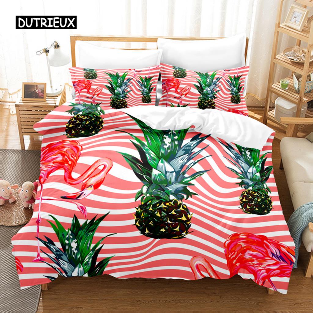 Комплект постельного белья с изображением фламинго, тропическое животное, комплект постельного белья с изображением листьев пальмы, полиэстер, тема природы, королевское одеяло, покрывало