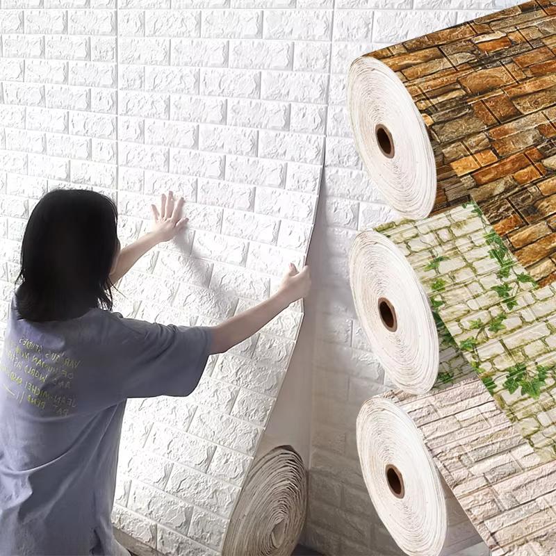 10 Meter 3D Wall Sticker Brick Pattern Wallpaper for Living Room Bedroom TV Wall 77x70cm Waterproof Self-Adhesive Continuous Wall Sticker