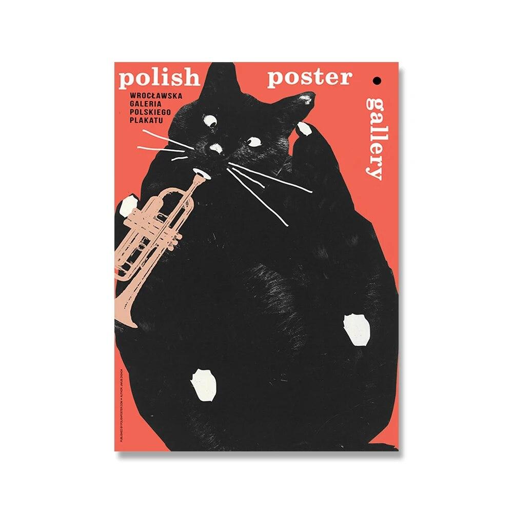 Stay Satan Black Cat Original Polish Poster And Prints Vintage Funny Animal Canvas Painting World Cat Day Wall Art Picture Decor No Frame