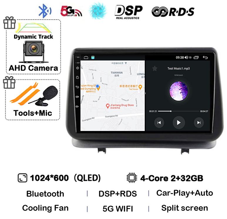 Android 14 Автомобильный Carplay Для Renault Clio 3 CLIO 3 2005-2014 WIFI+4G Автомагнитола Навигация GPS Стерео Видеоплеер Камера 360 DSP