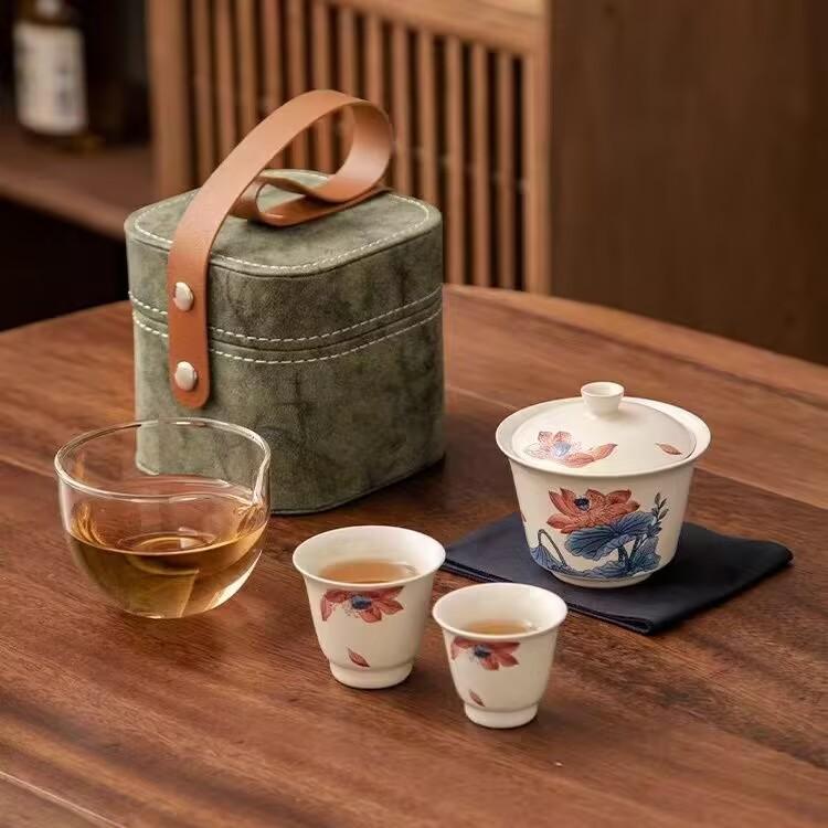 Outdoor Travel Tea Set Portable Express Cup One Pot Two Cups Ceramic Car Camping Kung Fu Tea Set