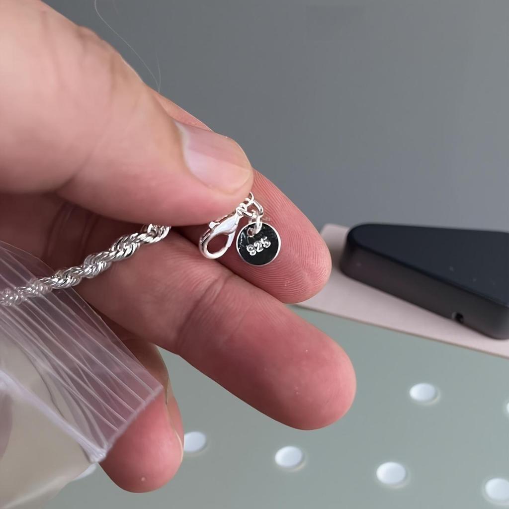 4MM Silver Plated Twisted Rope Jewelry Set, Minimalist Twist Chain Necklace & Bracelet Unisex Layering Daily Accessory