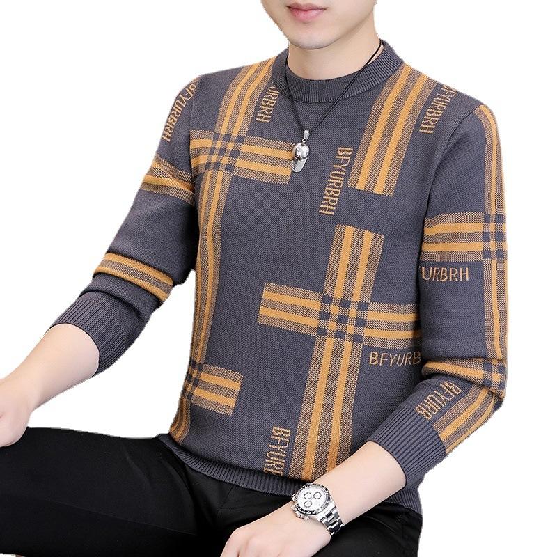Autumn and Winter New Men's Knitted Pullover Crewneck Bottom Sweater Diamond Fashion Trend Sweater Korean Version Loose Top