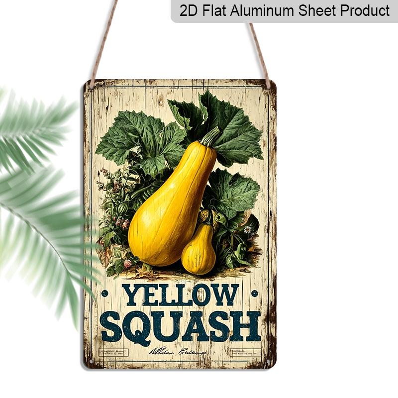 2D Flat, Vintage Yellow Squash Aluminum Sign - Retro Farmhouse Vegetable Wall Decor Farmhouse Decor, Kitchen Decor, Garden Decor, Vegetable Market