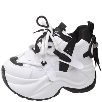 Мода Новые Осенние Зимние Кроссовки Женские Спортивные Туфли На Шнуровке На Платформе Толстая Подошва Теплые Зимние Туфли Женские Каблуки 7 СМ Меховые Кроссовки