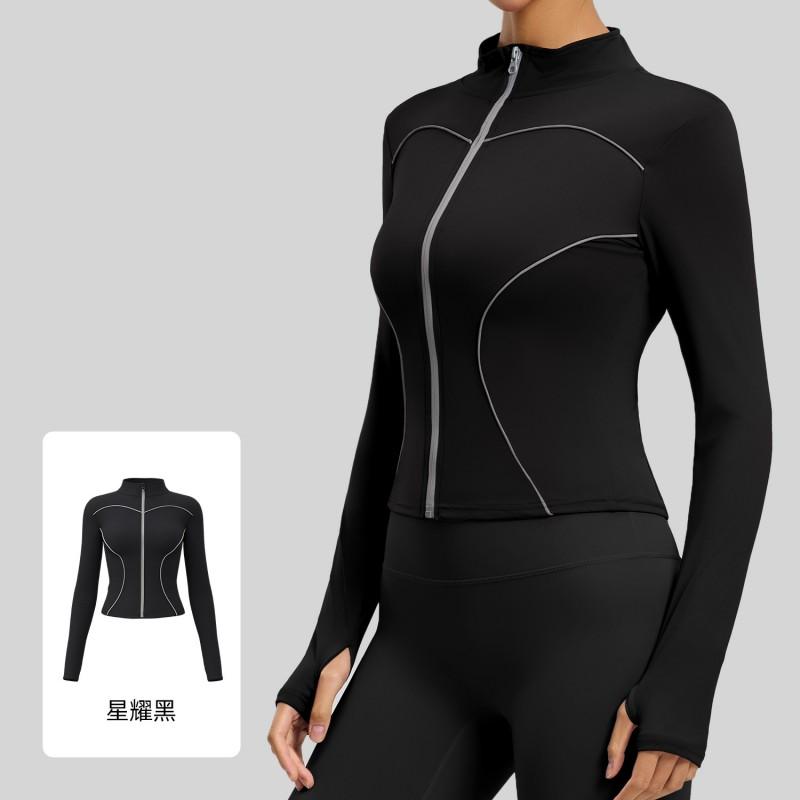 Womens Slim Fit Reflective Yoga Jacket With Peach Line Detail Quick-Dry Long Sleeve Sport Coat Gym Running
