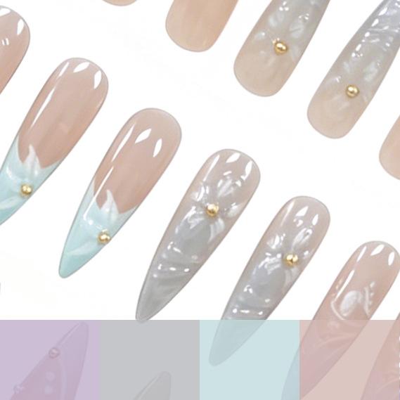 New 24-Piece Manicure Light Luxury 3D Three-Dimensional Relief Bow Drill Aurora Long Pointed Wearing Armor