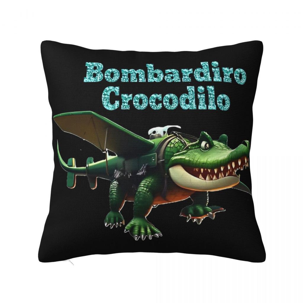 Мем Мозговая Гниль Bombardino Crocodilo Наволочка Чехол для Подушки Креативный Декор на Молнии Чехол для Декоративной Подушки на Сиденье 45x45см