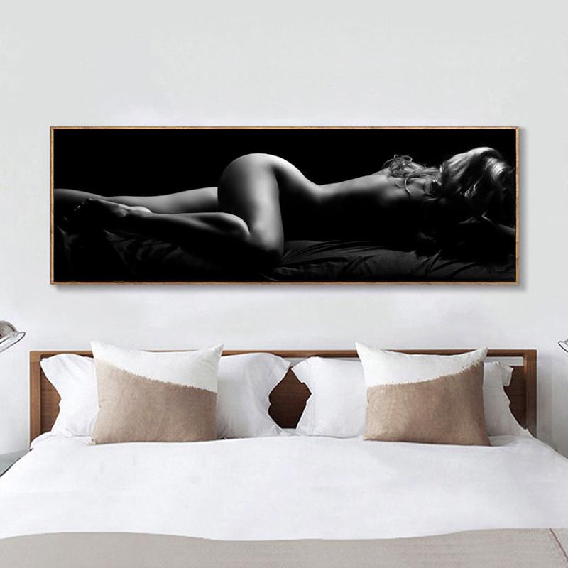 Nude Portrait Art Poster Print On Canvas Painting Sexy Sleeping Black and White Women Wall Art Picture for Living Room Decor