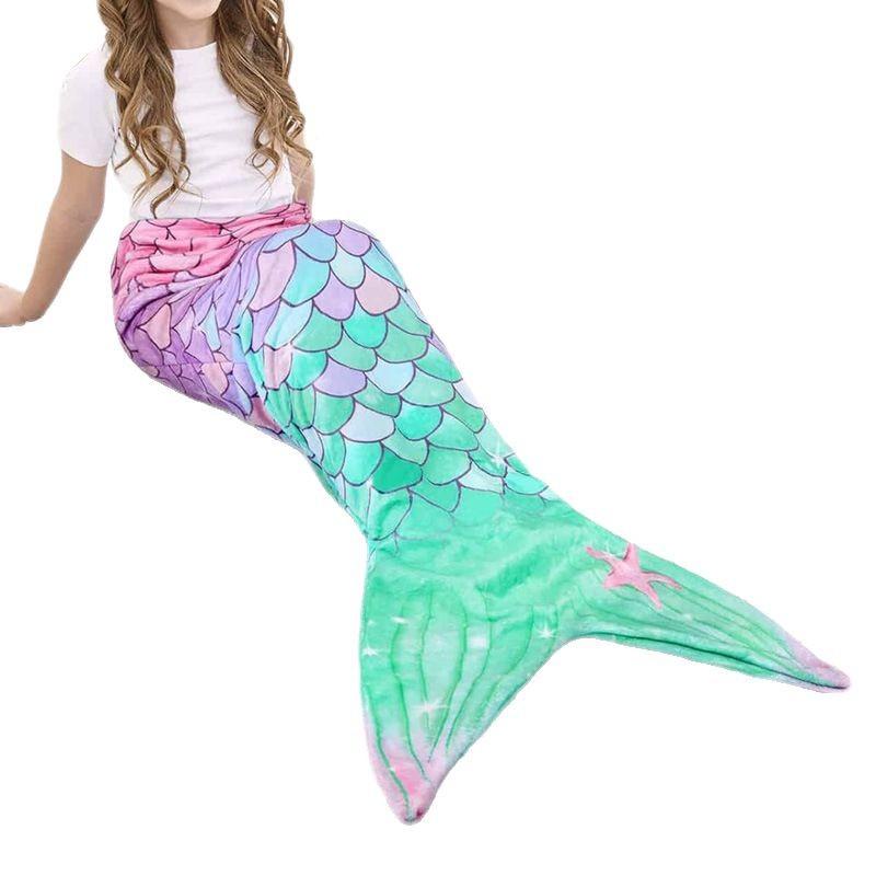 Soft Flannel Mermaid Throw Blanket or Sleeping Bag for Girls Teens - Cozy Four Seasons Warm Gift