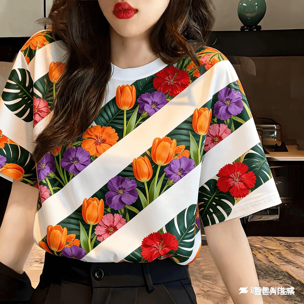 Casual Flower Printed T-shirt - Women's Casual Design