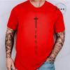 Men's Summer T-Shirts Fashionable Casual Loose Large Cross and Jesus Letter Printed Sports Round Neck Short Sleeve T-shirt Top