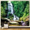 Natural Forest Landscape Waterfall Tropical Jungle Palm Leaf Art Decoration Tapestry Picnic Mat Living Room Wall Hanging