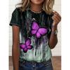 Summer Round Neck Retro Butterfly Pattern 3D Print Top Fashionable Casual Short Sleeved Women's T-shirts
