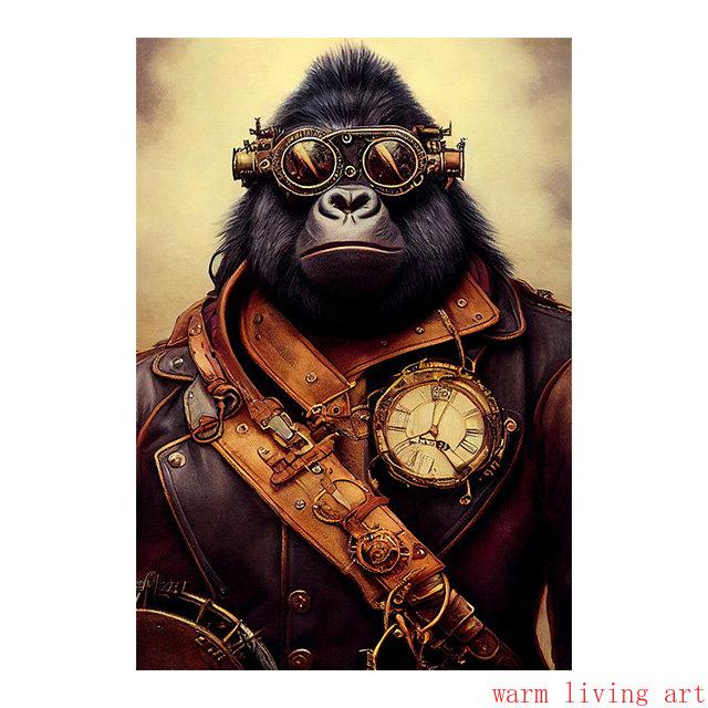 Retro Steampunk Cat Wolf Astronaut Rabbit Poster Art Canvas Painting Funny Animal Tiger Gorilla Poster Living Room Home Decor