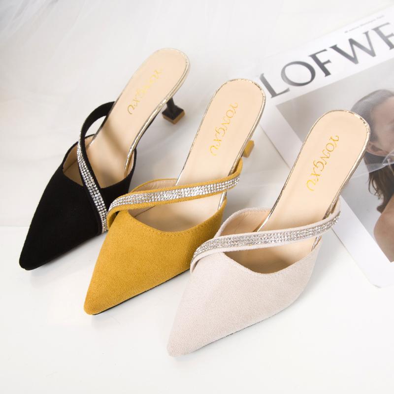 Модные весенне-летние босоножки на высоком каблуке с открытой пяткой, женская обувь, пуанты, женские туфли с ярким бриллиантом на высоком каблуке, элегантные женские туфли на высоком каблуке