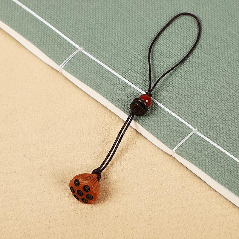 Брелок для ключей с USB-шнурком и подвеской в виде лотоса из персикового дерева для телефона и сумки - в старинном стиле, популярный для прямых трансляций