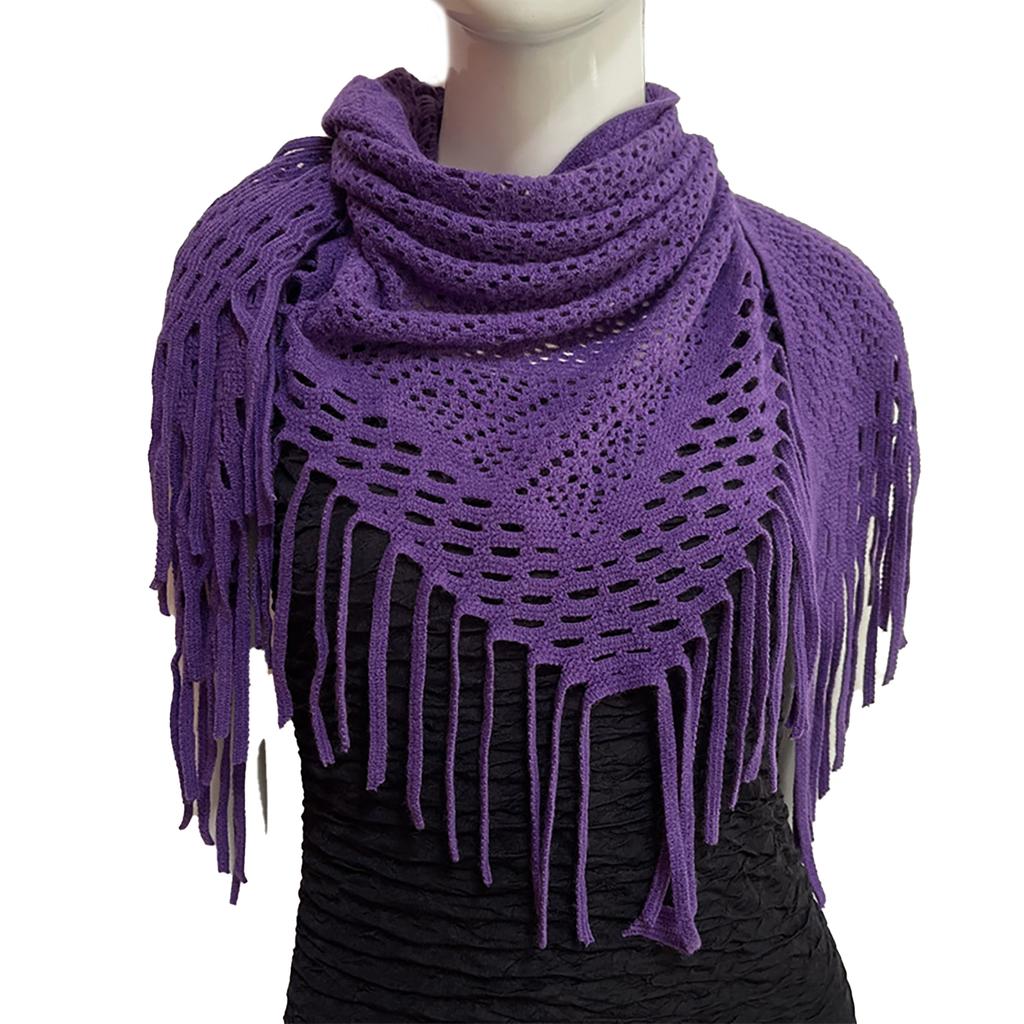Women's Hollowed Knitted Triangular Scarf Imitation Cashmeres Soft Winter Shawl Wrap Neckerchief Blanket with Fringes