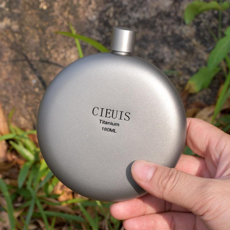 CIEUIS 180ML Pure Titanium Round Mini Portable Wine Pot for Outdoor Use