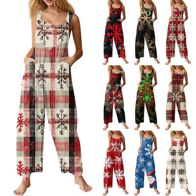 Женский модный повседневный винтажный комбинезон без рукавов с рождественским принтом на пуговицах