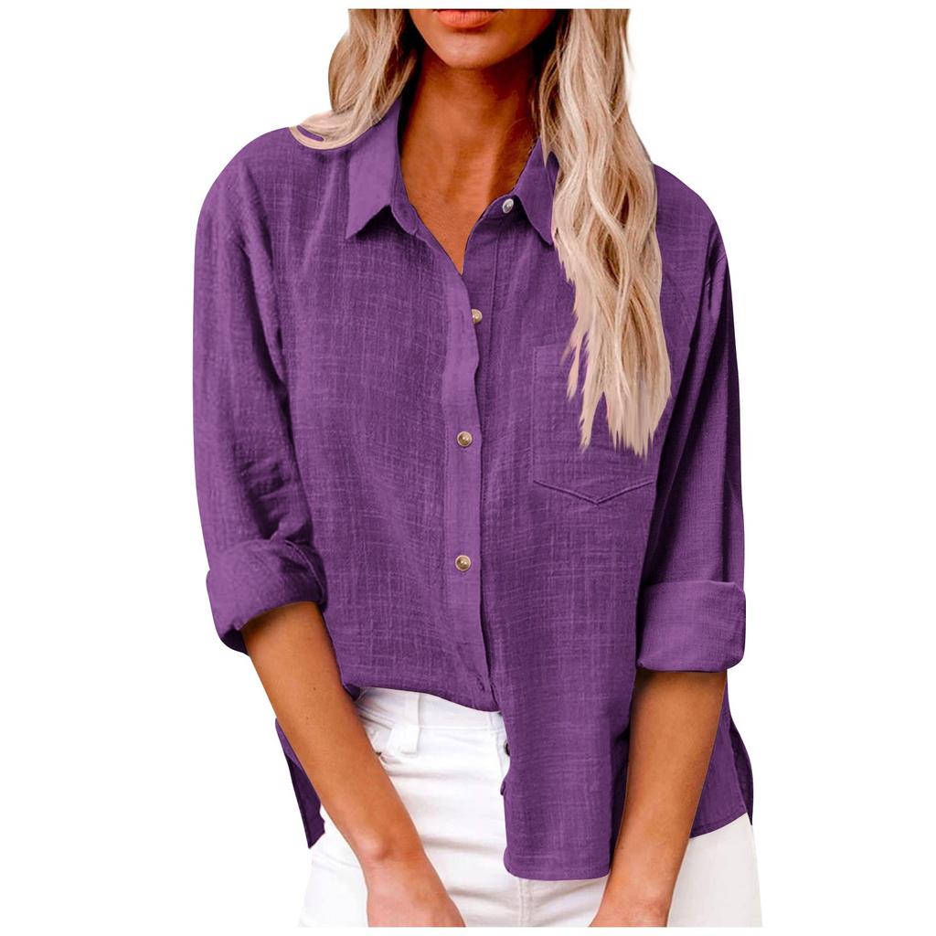 Women's Autumn Long Sleeve Button Solid Color Loose Shirt Casual Large Size Shirt