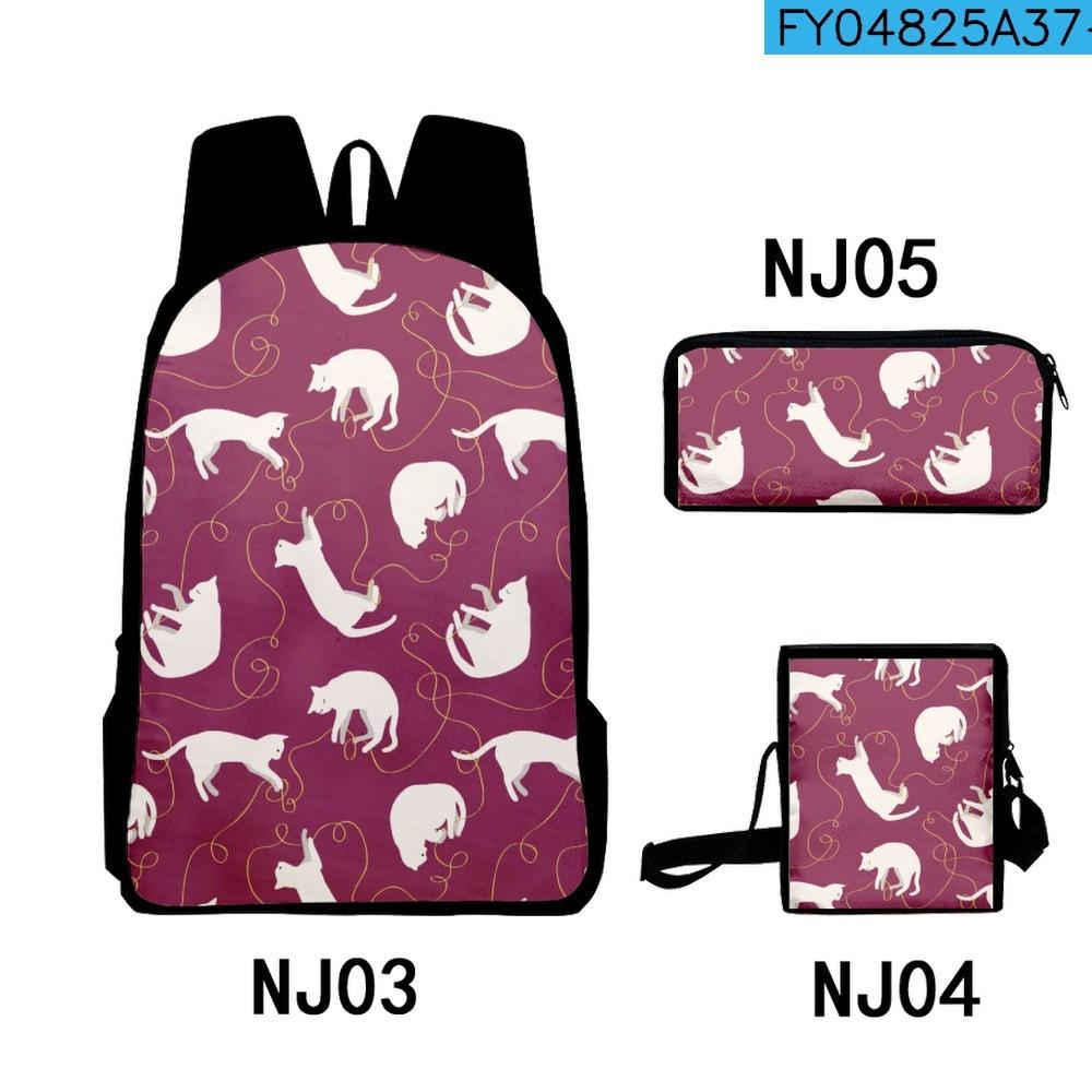 Trendy Popular Funny Cool Cats 3D Print 3pcs/Set pupil School Bags Laptop Daypack Backpack Inclined shoulder bag Pencil Case
