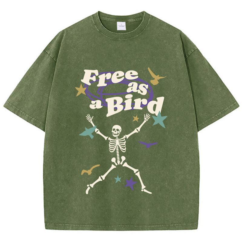 Женские стираные футболки Free As Bird Skeleton Man Printed Tee Shirts Удобные хлопковые футболки больших размеров Одежда
