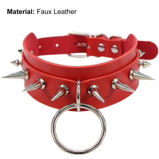 Spike Collar Adjustable Comfortable To Wear Faux Leather Punk Rock Style Neck Strap for Party