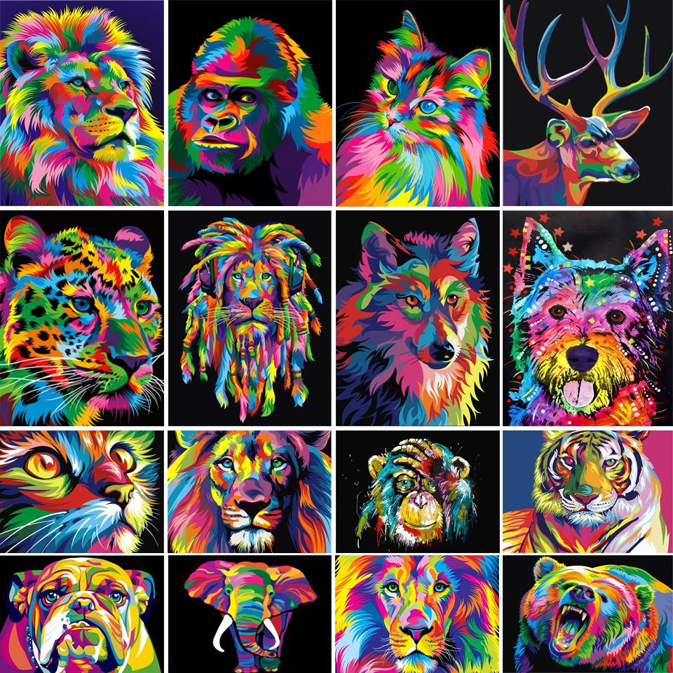 DIY 5D Diamond Painting Animal Lion Cat Monkey Cross Stitch Kit Diamond Embroidery Mosaic Art Picture Rhinestone Decoration Gift