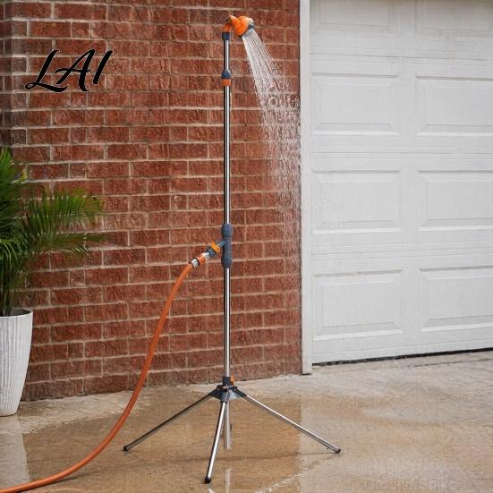 Soft Mist Shower Head Telescopic Garden Shower Camping with Tripod Base 9 Jet Stable Base Settings Adjustable Height Portable for Beach Pool Plant