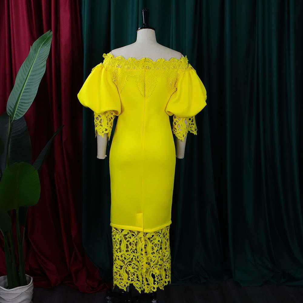 Платье без бретелек на одно плечо с запахом бедра, кружевное платье с рукавами-фонариками, большие размеры для женщин