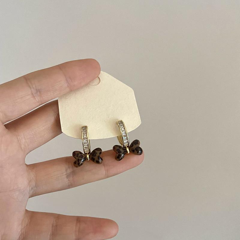 Серьги-бантики с леопардовым принтом – Японский и корейский стиль, Элегантные блестящие клипсы с цирконами для женщин