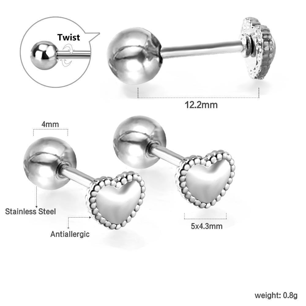 LUXUSTEEL Новая Мода Женские Серьги-Гвоздики из Нержавеющей Стали Геометрические Шарики Винтовые Заглушки Сердечки Стального Цвета Ювелирный Подарок