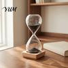 Productivity Timer for Reading 5 Minutes Glass Hourglass with Wooden Base, Modern Decorative Sand Timer, Base Time Management Tool Drop Shape