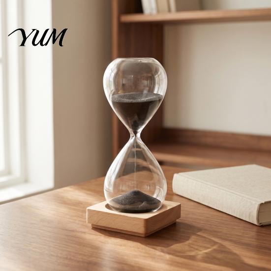 Productivity Timer for Reading 5 Minutes Glass Hourglass with Wooden Base, Modern Decorative Sand Timer, Base Time Management Tool Drop Shape