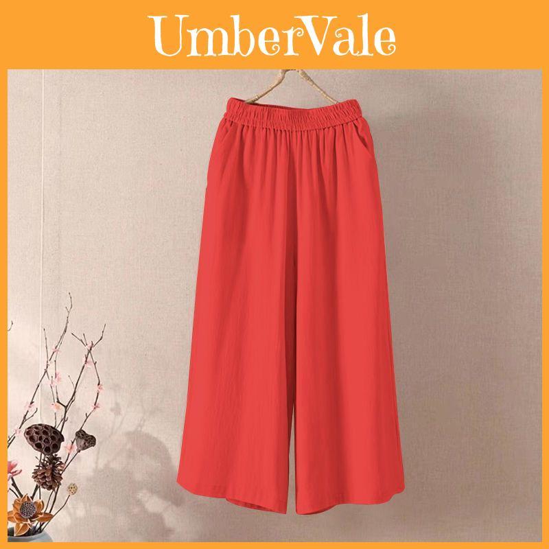 Casual Cotton Linen Wide Leg Pants For Women With Elastic Waist And Pockets For Summer Comfort