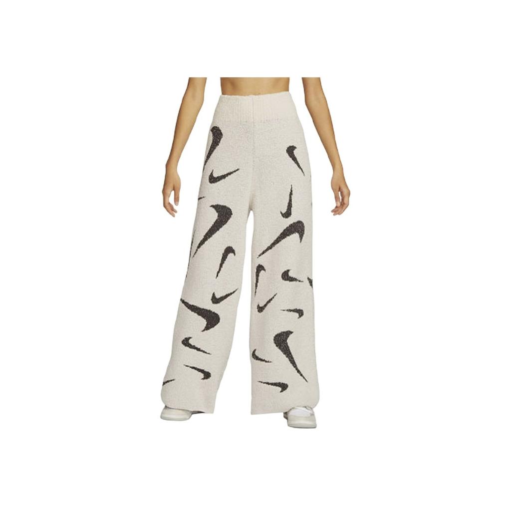 Nike Phoenix Cozy Bouclé Logo Широкие эластичные вязаные повседневные брюки с высокой талией и логотипом Женские брюки Средне-серого цвета FD4289-104