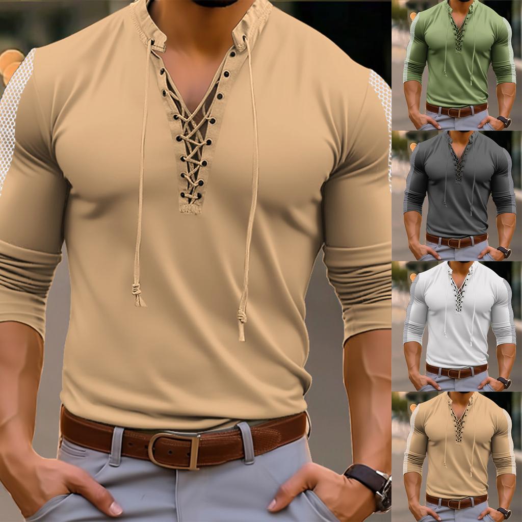 Men'S Retro Casual Loose Fitting Loog Sleeved Printed Shirt Fashion Standing Collar Top