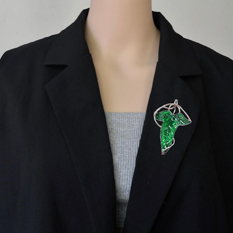 Брошь в виде эмалевого листа для женщин, унисекс, королева эльфов, зеленые листья, булавки, подарки для офиса и вечеринок, аксессуары
