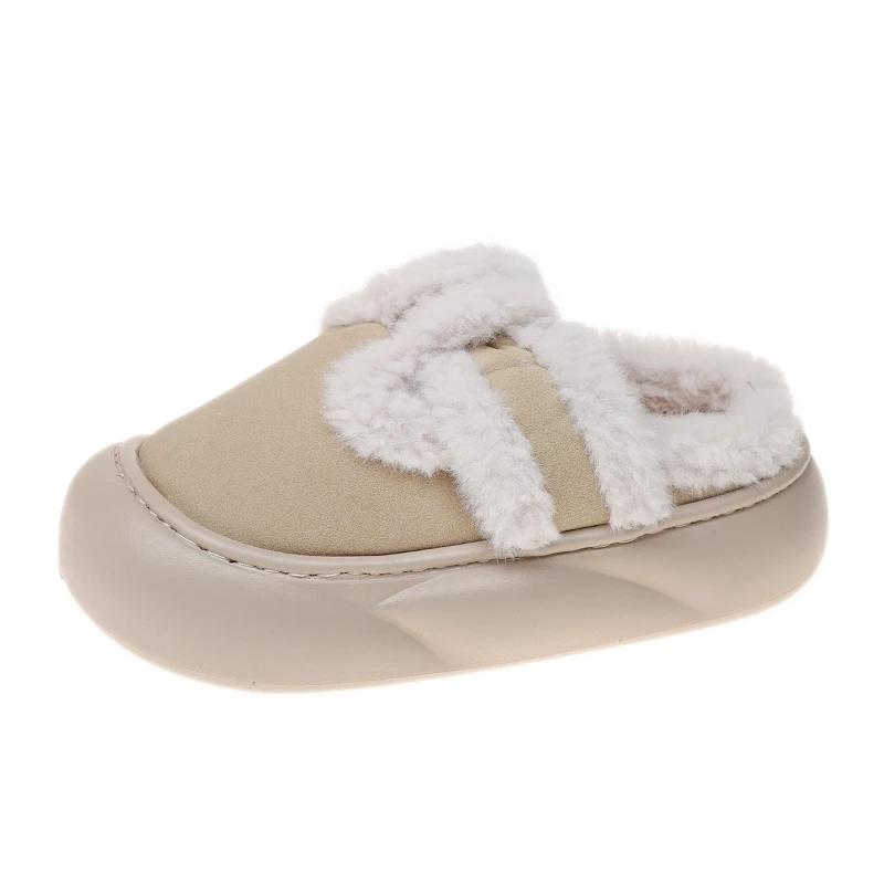 Winter Cotton Slippers Indoor Warm Plush Home Cotton Shoes Women's Thick-soled Slippers 2024 New Ins Style Open-heel Botas Mujer