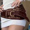 Женский пояс из ПУ кожи с нерегулярной пряжкой, украшенный заклепками, пояс из ПУ с вырезами, поясной ремень для пальто, рубашки