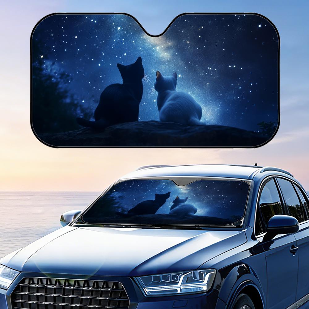 Two Cats Under Stars Sun Visor Foldable Universal Car Windshield Sun Shade UV Protection Heat Insulation Foldable Cover