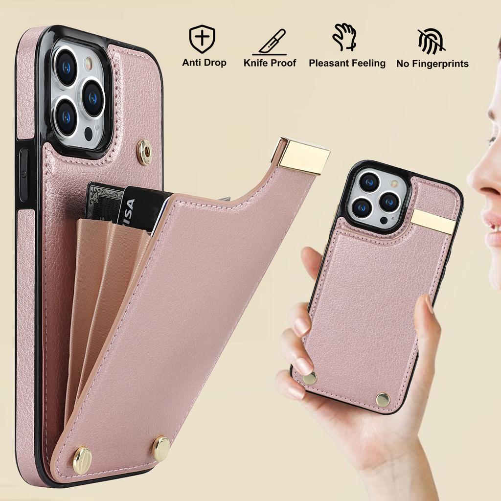 For iPhone 13 Pro Max Case Phone Cover TPU+PU Leather+Metal Shell with Card Holder