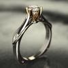 Sparkling 1ct Two Tone Plated 6 Prong Moissanite Engagement Ring with 8 Hearts 8 Arrows Cubic Zirconia