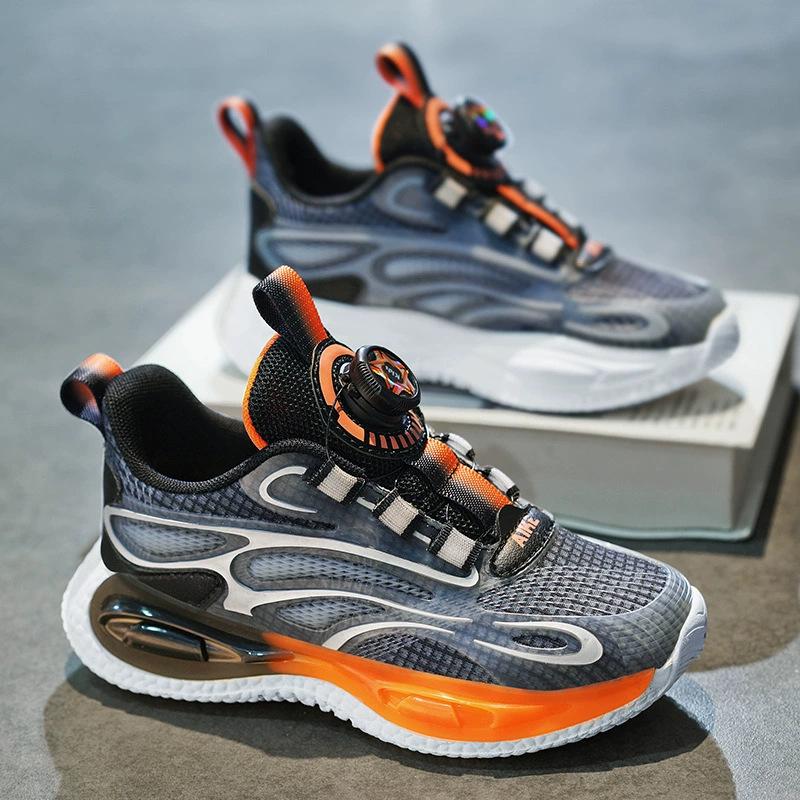 Boys' leather-faced athletic shoes, spring collection, breathable mesh design, suitable for older children, basketball shoes, running and training